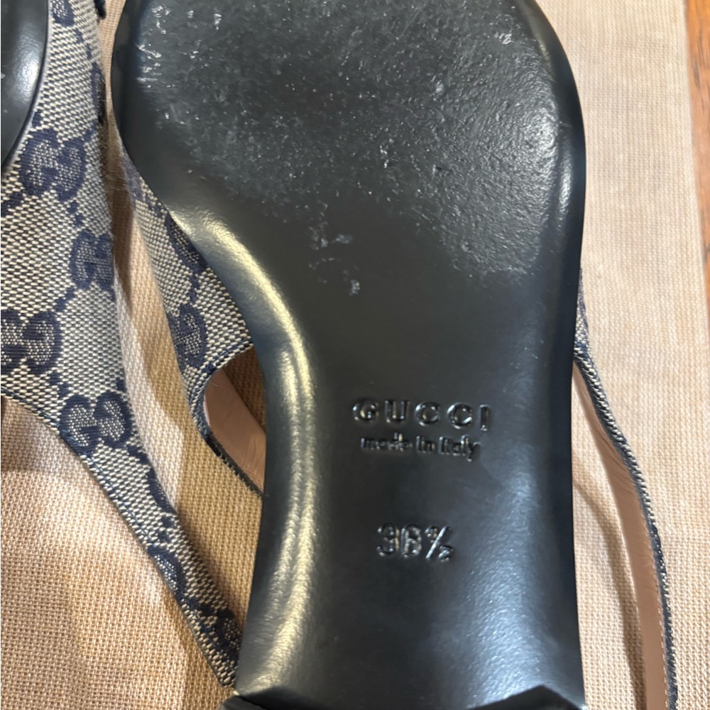 Gucci Women's GG Canvas Navy Slingback Flats - Picture 12 of 13